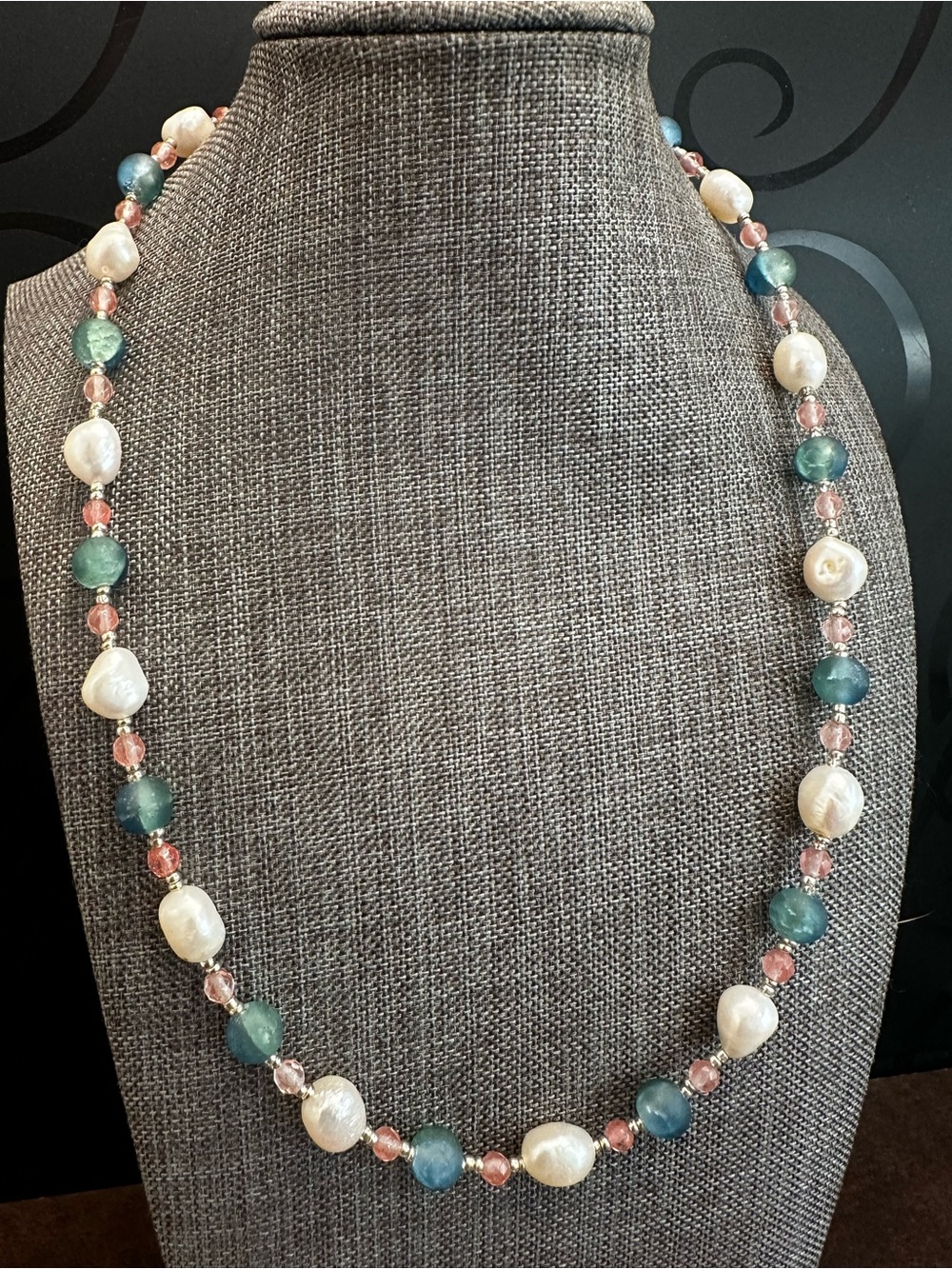 Handcrafted Pearl and Aqua Sea Glass Bead Necklace - Elegant Women Jewelry
